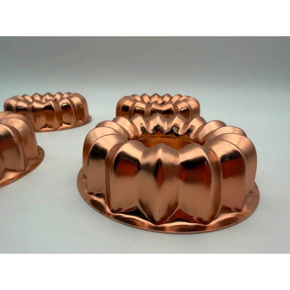 Vintage Copper Tone Mini Fluted Cake Molds Set of 4 Ring Jello Tins 4 Inch